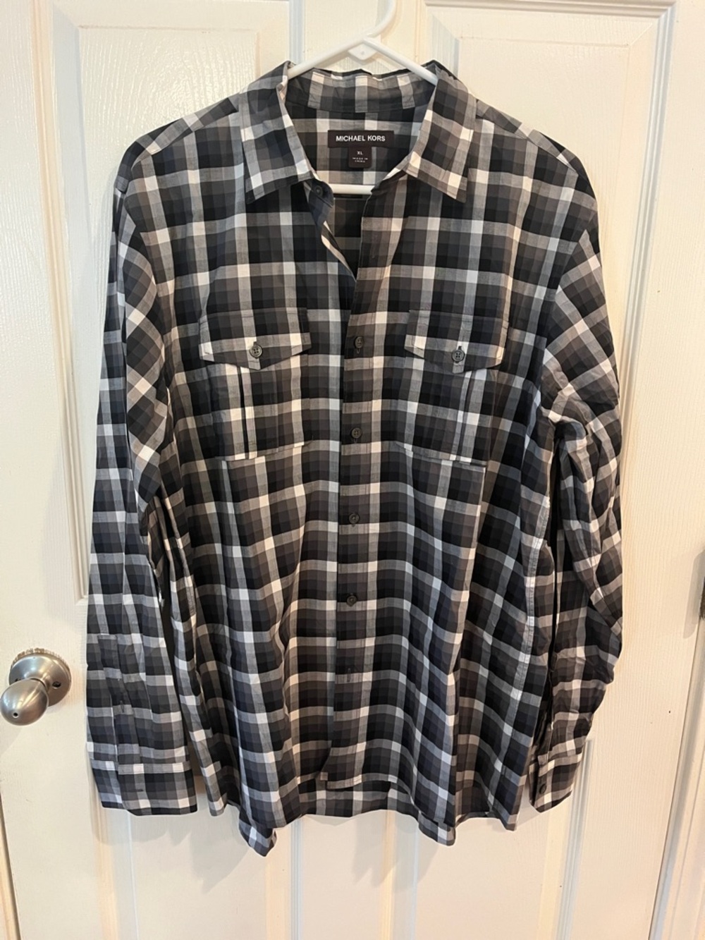 Michael Kors Black, Gray & White Plaid Button-Down Shirt